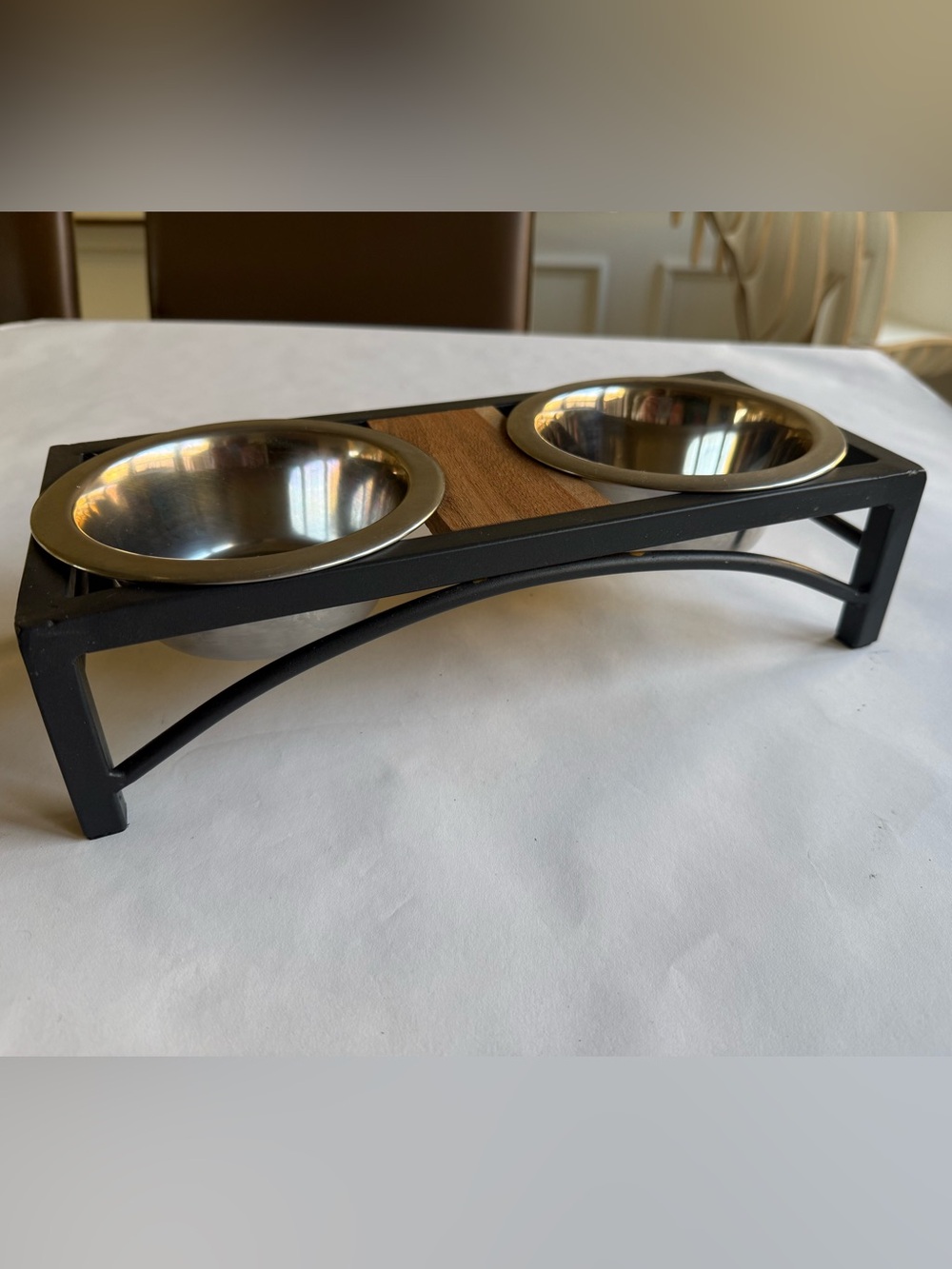 Elevated Black Double Pet Feeder with Stainless Steel Bowls Small